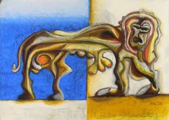 Lion Monkey, oil pastels on paper